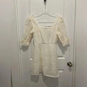 Francesca's White Yellow Floral Print Lined Dress